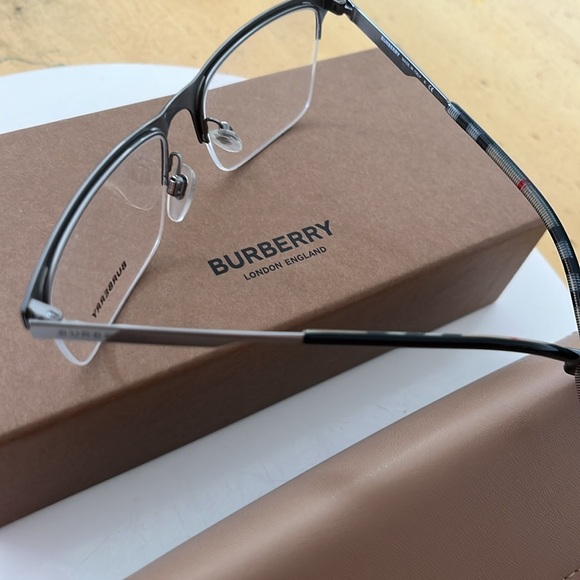 BURBERRY MADE IN ITALY MENS FRAMES BRAND NEW 1344 1003 MATTE BLACK SEMI RIM - Picture 3 of 6